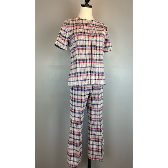 Vintage 1960s Plaid Polyester 3 Piece Suit Summer Winter Small - Picture 4 of 15